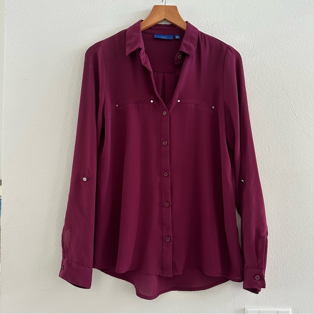 Mulberry Long Sleeve Collared Button Down Blouse, APT 9 Size XS